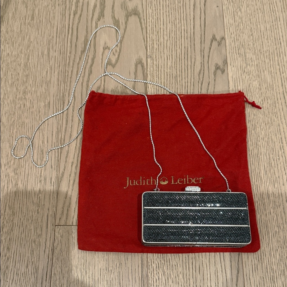 Judith Leiber Black and Silver Striped Clutch